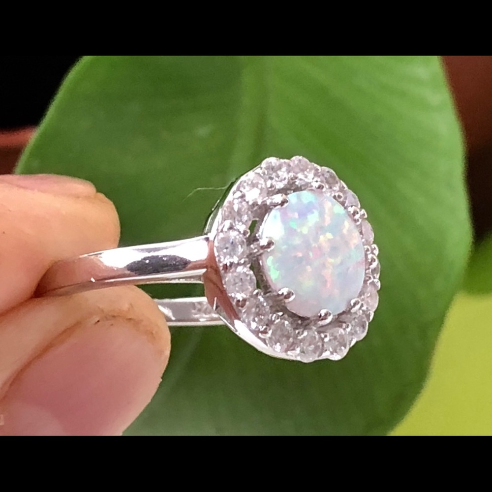 Silver Opal Promise Ring Engagement Ring - Picture 3 of 5